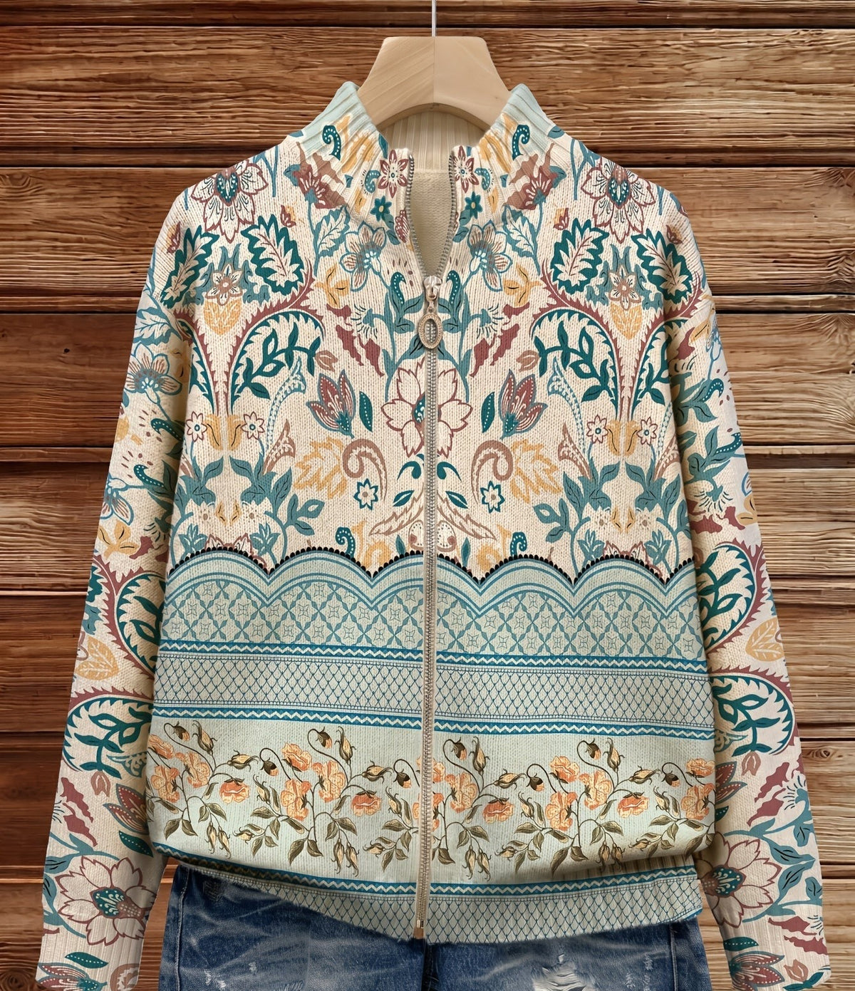 Silvia | Chaqueta de Punto Botánica con Cenefa
