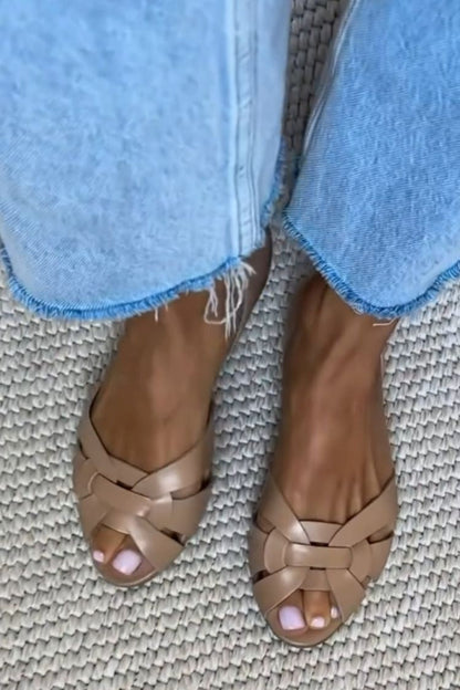 Bailarinas Peep Toe Trenzadas de Piel Sintética con Tiras Cruzadas y Talón Cerrado