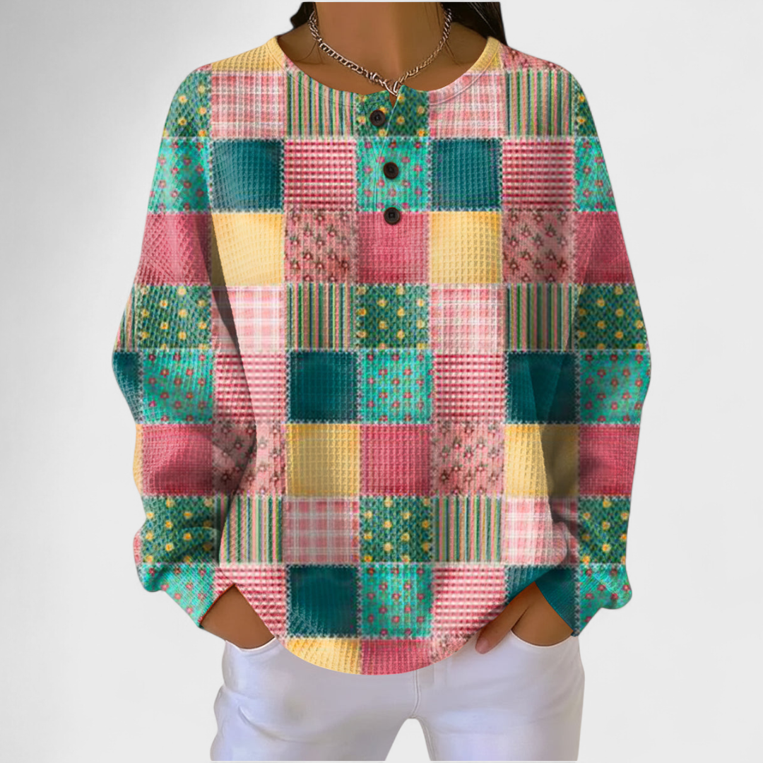 Ángela | Jersey con estampado patchwork multicolor