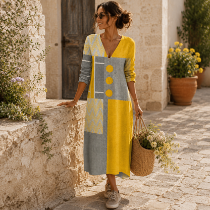 Rosalía | Vestido largo de botones y estampado de colores