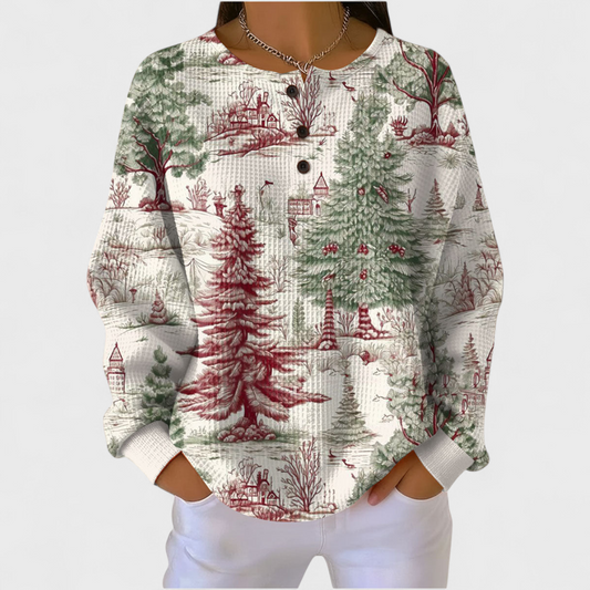 Lorena | Jersey crema con paisaje de bosque invernal