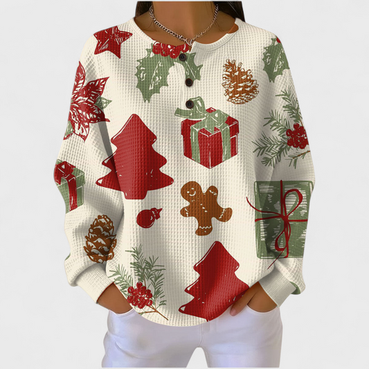 Olivia | Jersey crema con motivos navideños