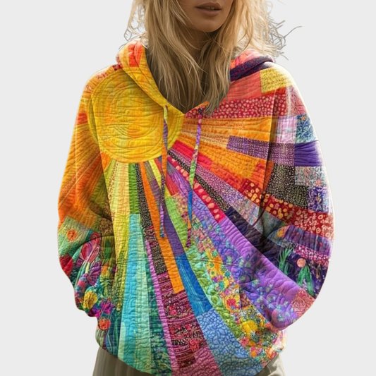Aurora | Sudadera de patchwork multicolor con capucha