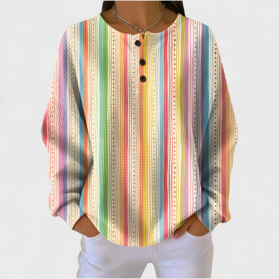 Sara | Jersey de rayas multicolor con tapeta de botones