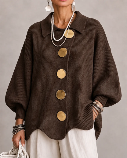 Stefania | Cárdigan Oversize con Cuello y Botones Metálicos